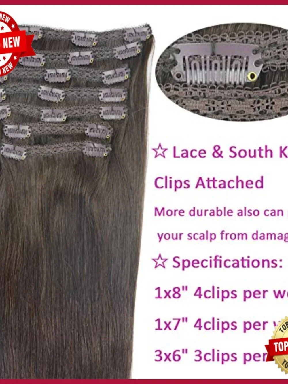 20 Inch Remy Human Hair Clip In Extensions Thick Ends 120g